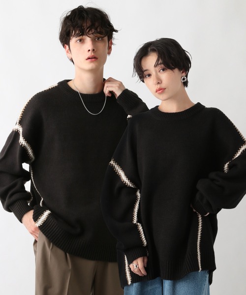 RAGEBLUE（レイジブルー）の「Hand stitch crew neck loose knit / ハンドステッチクルーネックルーズニット（ニット/セーター・メンズ・ホワイト/ブラック/イエロー/ブルー/グリーン・MEDIUM/LARGE）」の3枚目の写真