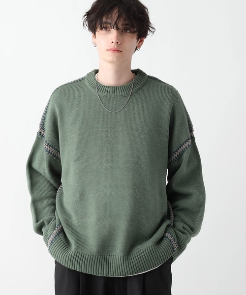 RAGEBLUE（レイジブルー）の「Hand stitch crew neck loose knit / ハンドステッチクルーネックルーズニット（ニット/セーター・メンズ・ホワイト/ブラック/イエロー/ブルー/グリーン・MEDIUM/LARGE）」の9枚目の写真