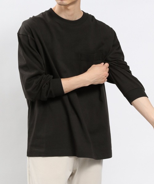 GLOBAL WORK Smile Seed Store（グローバルワーク スマイルシードストア）の「コットンＴシャツ長袖（Tシャツ/カットソー・メンズ・ブラック/モカ/ダークグレー/オフホワイト・MEDIUM/X-LARGE/LARGE/SMALL）」の6枚目の写真