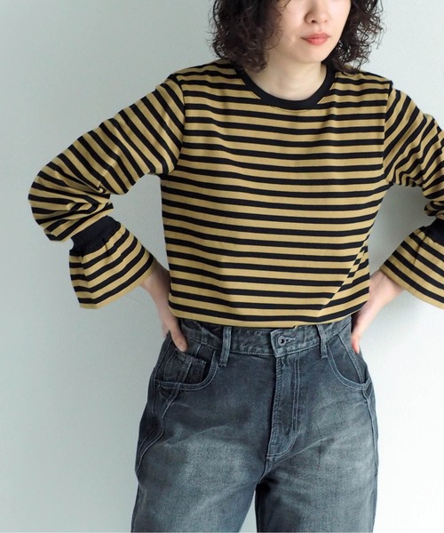cepo（セポ）の「キャンディースリーブロンＴｅｅ（Tシャツ/カットソー・レディース・キャメル/オフホワイト/ブラック・M）」の3枚目の写真