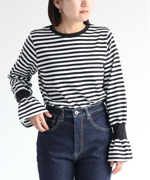 cepo（セポ）の「キャンディースリーブロンＴｅｅ（Tシャツ/カットソー・レディース・キャメル/オフホワイト/ブラック・M）」の4枚目の写真