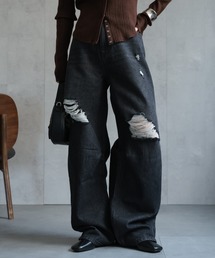 d.i.a.ブラックダメージタイトデニム ブーツカット Jeans - 1998 D-Buck | ブラック/ ダークグレー