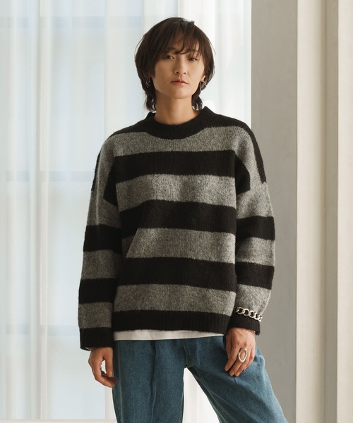 Mia (ミア)の「ボーダークルーネックプルオーバー(ニット/セーター・レディース・ベージュ系その他/ブラック系その他・FREE)」の3枚目の写真