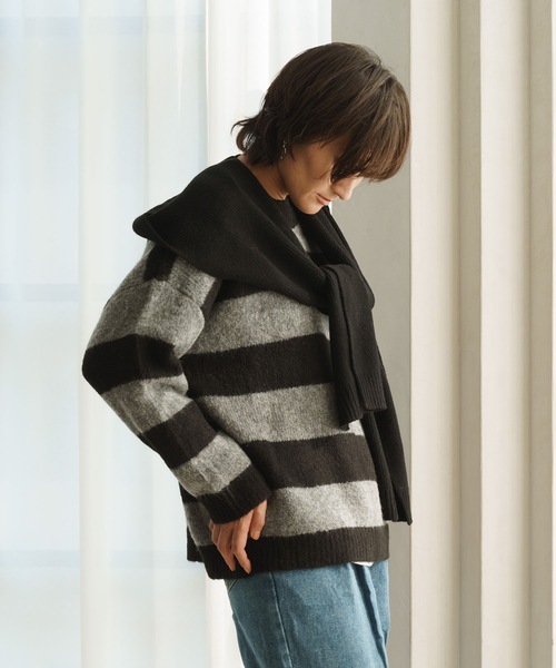 Mia (ミア)の「ボーダークルーネックプルオーバー(ニット/セーター・レディース・ベージュ系その他/ブラック系その他・FREE)」の6枚目の写真