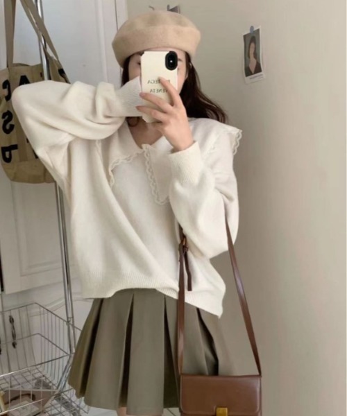 sorule（ソルレ）の「ビッグカラーニットプルオーバー（ニット/セーター・レディース・アイボリー/ブラウン/ブラック/イエロー/ベージュ・FREE）」の4枚目の写真