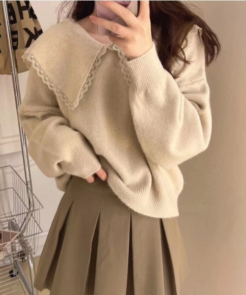 sorule（ソルレ）の「ビッグカラーニットプルオーバー（ニット/セーター・レディース・アイボリー/ブラウン/ブラック/イエロー/ベージュ・FREE）」の3枚目の写真