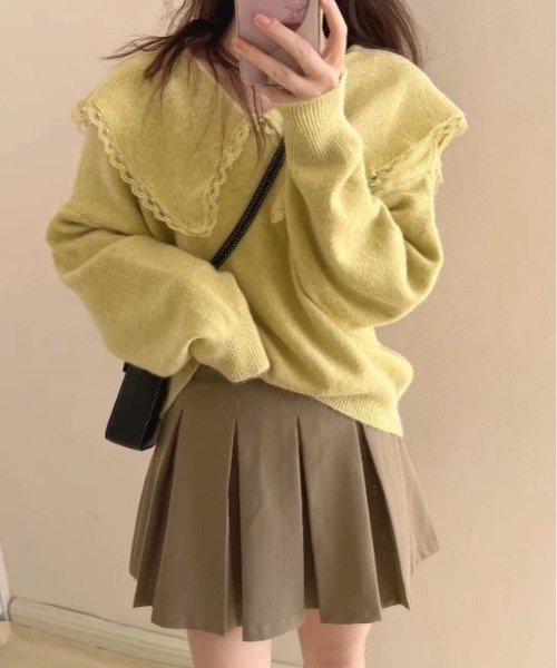 sorule（ソルレ）の「ビッグカラーニットプルオーバー（ニット/セーター・レディース・アイボリー/ブラウン/ブラック/イエロー/ベージュ・FREE）」の5枚目の写真