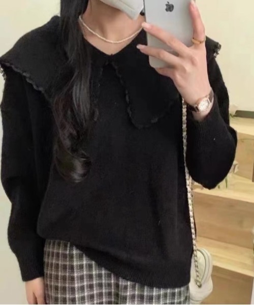 sorule（ソルレ）の「ビッグカラーニットプルオーバー（ニット/セーター・レディース・アイボリー/ブラウン/ブラック/イエロー/ベージュ・FREE）」の2枚目の写真