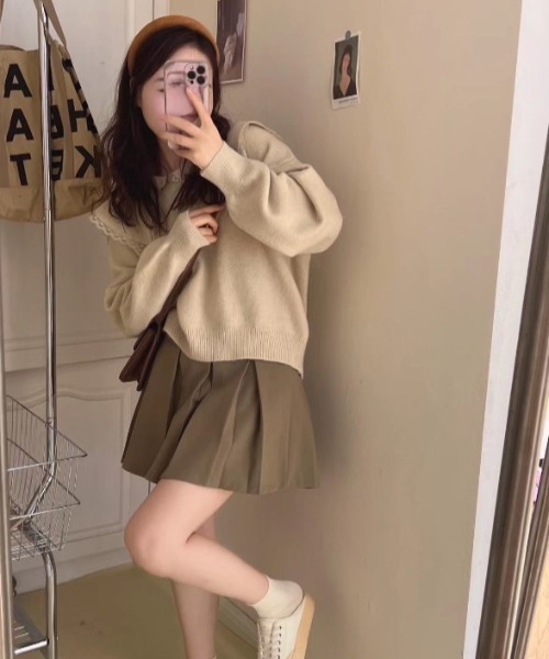 sorule（ソルレ）の「ビッグカラーニットプルオーバー（ニット/セーター・レディース・アイボリー/ブラウン/ブラック/イエロー/ベージュ・FREE）」の6枚目の写真