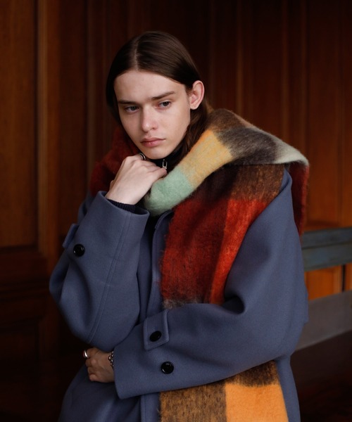 JUNRED（ジュンレッド）の「ボリュームブロックチェックマフラー（マフラー・メンズ・ブルー/オレンジ/グリーン・FREE）」の3枚目の写真