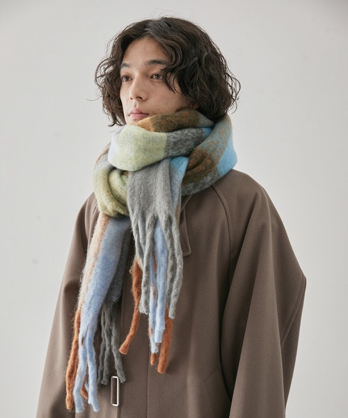 JUNRED（ジュンレッド）の「ボリュームブロックチェックマフラー（マフラー・メンズ・ブルー/オレンジ/グリーン・FREE）」の12枚目の写真