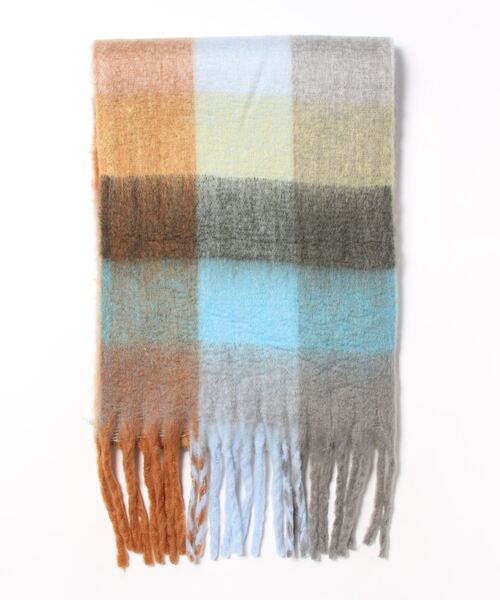 JUNRED（ジュンレッド）の「ボリュームブロックチェックマフラー（マフラー・メンズ・ブルー/オレンジ/グリーン・FREE）」の9枚目の写真