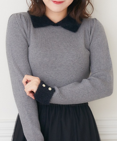 ems excite（エムズエキサイト）の「配色シャギー襟NT（ニット