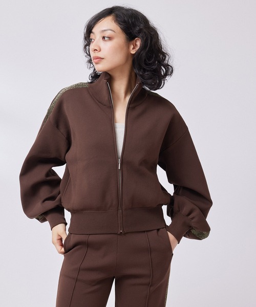 NERGY（ナージー）の「【撥水&UV】ラメラインニットトラックジャケット（その他アウター・レディース・サックスブルー/ブラウン/ブラック・FREE）」の3枚目の写真