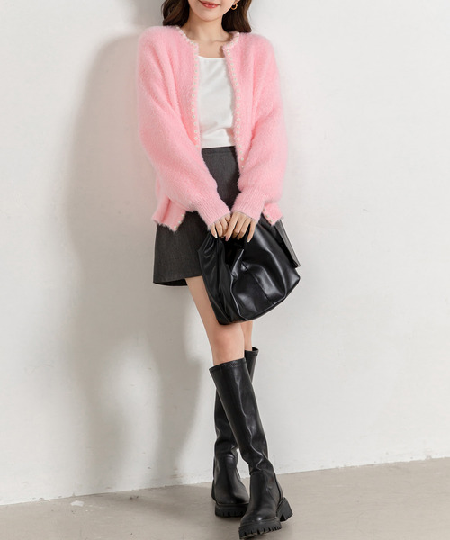セール】レディース 長袖ふわっと甘めシャギーニットカーディガン