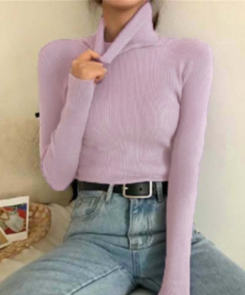 Miniministore(ミニミニストア)の「リブ ニットトップス タートルネック無地(ニット/セーター・レディース・ラベンダー/ダークグリーン/ダークベージュ/ワインレッド/グリーン/ピンク/グレー/ブラック/ホワイト/ベージュ/レッド/ブラウン/イエロー/ブルー/オレンジ・FREE)」の10枚目の写真