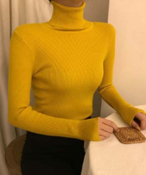 Miniministore(ミニミニストア)の「リブ ニットトップス タートルネック無地(ニット/セーター・レディース・ラベンダー/ダークグリーン/ダークベージュ/ワインレッド/グリーン/ピンク/グレー/ブラック/ホワイト/ベージュ/レッド/ブラウン/イエロー/ブルー/オレンジ・FREE)」の11枚目の写真