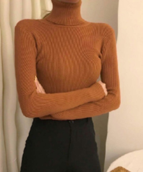 Miniministore(ミニミニストア)の「リブ ニットトップス タートルネック無地(ニット/セーター・レディース・ラベンダー/ダークグリーン/ダークベージュ/ワインレッド/グリーン/ピンク/グレー/ブラック/ホワイト/ベージュ/レッド/ブラウン/イエロー/ブルー/オレンジ・FREE)」の15枚目の写真