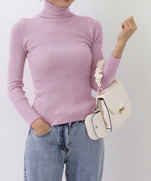 Miniministore(ミニミニストア)の「リブ ニットトップス タートルネック無地(ニット/セーター・レディース・ラベンダー/ダークグリーン/ダークベージュ/ワインレッド/グリーン/ピンク/グレー/ブラック/ホワイト/ベージュ/レッド/ブラウン/イエロー/ブルー/オレンジ・FREE)」の17枚目の写真
