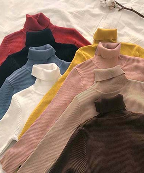 Miniministore(ミニミニストア)の「リブ ニットトップス タートルネック無地(ニット/セーター・レディース・ラベンダー/ダークグリーン/ダークベージュ/ワインレッド/グリーン/ピンク/グレー/ブラック/ホワイト/ベージュ/レッド/ブラウン/イエロー/ブルー/オレンジ・FREE)」の21枚目の写真