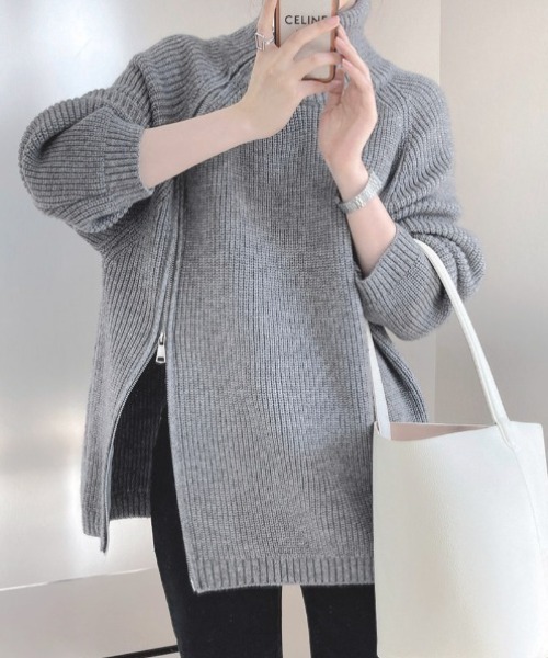 gossip！ロサンゼルス（ゴシップロサンゼルス）の「アシンメトリージップニット（ニット/セーター・レディース・ブラック/ホワイト/グレー・FREE）」の3枚目の写真