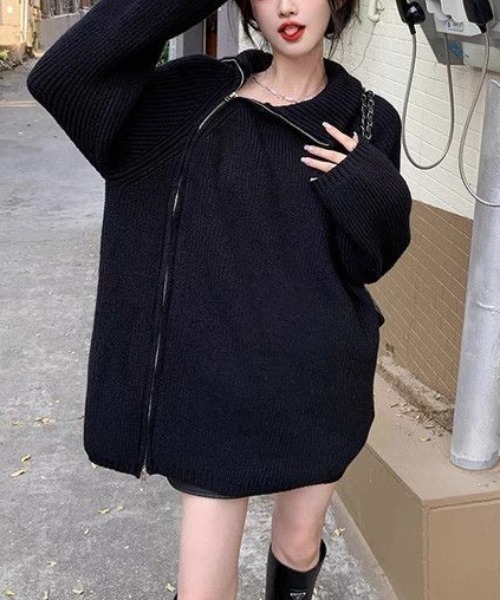 gossip！ロサンゼルス（ゴシップロサンゼルス）の「アシンメトリージップニット（ニット/セーター・レディース・ブラック/ホワイト/グレー・FREE）」の7枚目の写真