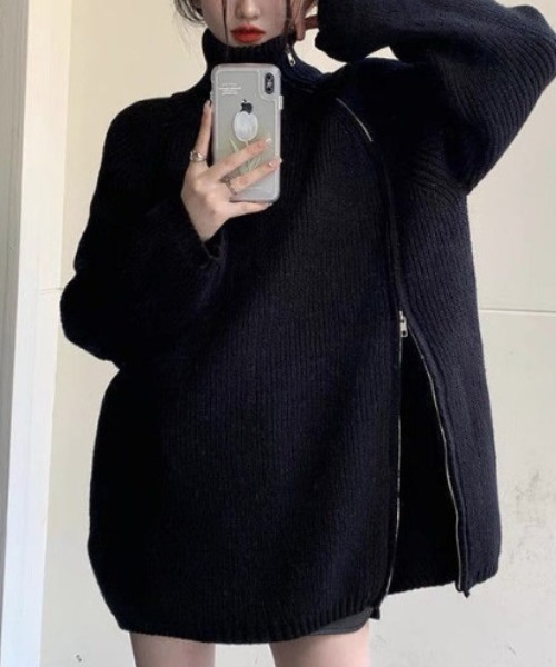 gossip！ロサンゼルス（ゴシップロサンゼルス）の「アシンメトリージップニット（ニット/セーター・レディース・ブラック/ホワイト/グレー・FREE）」の4枚目の写真