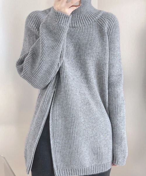 gossip！ロサンゼルス（ゴシップロサンゼルス）の「アシンメトリージップニット（ニット/セーター・レディース・ブラック/ホワイト/グレー・FREE）」の22枚目の写真