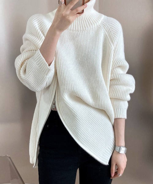 gossip！ロサンゼルス（ゴシップロサンゼルス）の「アシンメトリージップニット（ニット/セーター・レディース・ブラック/ホワイト/グレー・FREE）」の21枚目の写真