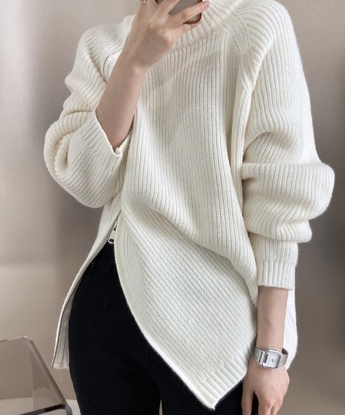 gossip！ロサンゼルス（ゴシップロサンゼルス）の「アシンメトリージップニット（ニット/セーター・レディース・ブラック/ホワイト/グレー・FREE）」の20枚目の写真