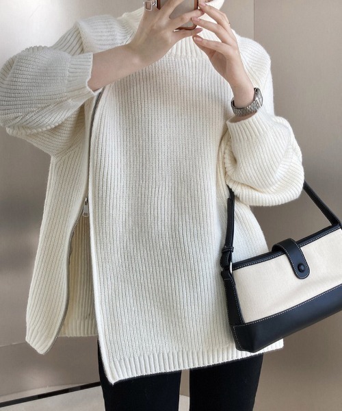 gossip！ロサンゼルス（ゴシップロサンゼルス）の「アシンメトリージップニット（ニット/セーター・レディース・ブラック/ホワイト/グレー・FREE）」の18枚目の写真