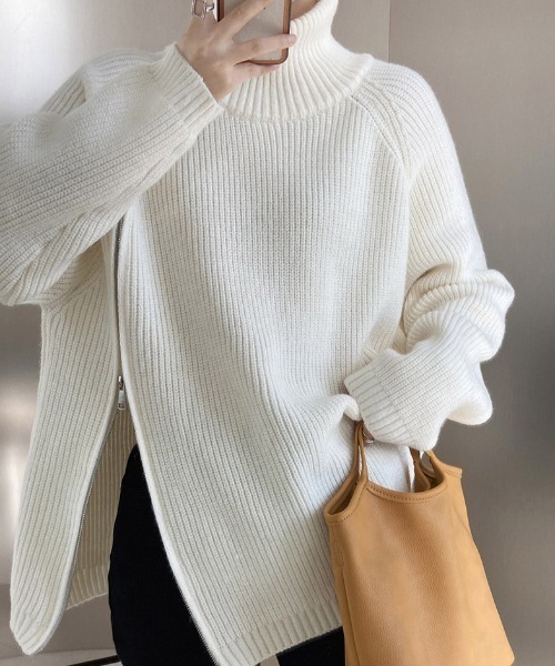 gossip！ロサンゼルス（ゴシップロサンゼルス）の「アシンメトリージップニット（ニット/セーター・レディース・ブラック/ホワイト/グレー・FREE）」の16枚目の写真