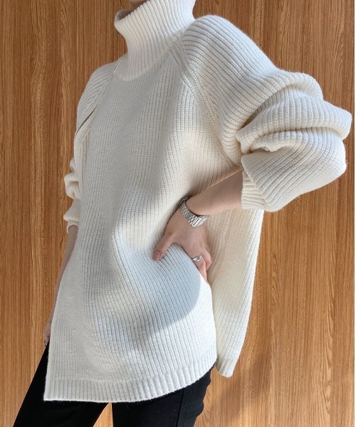 gossip！ロサンゼルス（ゴシップロサンゼルス）の「アシンメトリージップニット（ニット/セーター・レディース・ブラック/ホワイト/グレー・FREE）」の15枚目の写真