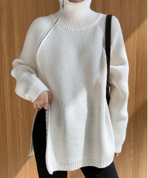 gossip！ロサンゼルス（ゴシップロサンゼルス）の「アシンメトリージップニット（ニット/セーター・レディース・ブラック/ホワイト/グレー・FREE）」の14枚目の写真