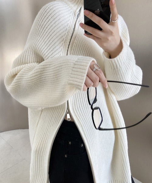 gossip！ロサンゼルス（ゴシップロサンゼルス）の「アシンメトリージップニット（ニット/セーター・レディース・ブラック/ホワイト/グレー・FREE）」の13枚目の写真