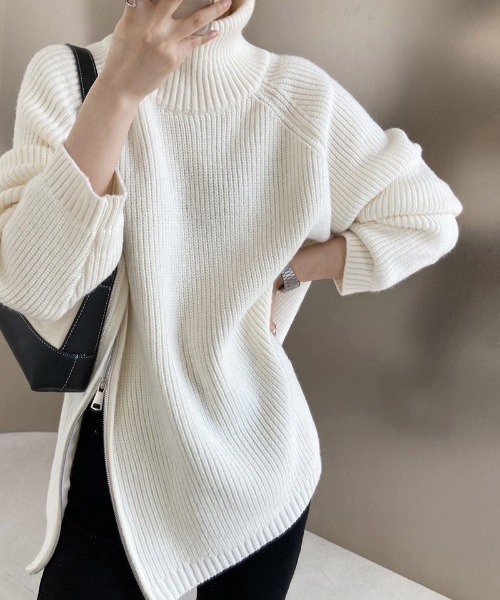 gossip！ロサンゼルス（ゴシップロサンゼルス）の「アシンメトリージップニット（ニット/セーター・レディース・ブラック/ホワイト/グレー・FREE）」の11枚目の写真