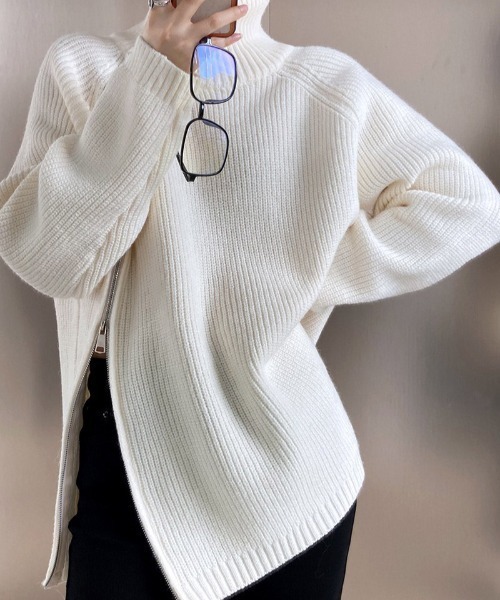 gossip！ロサンゼルス（ゴシップロサンゼルス）の「アシンメトリージップニット（ニット/セーター・レディース・ブラック/ホワイト/グレー・FREE）」の10枚目の写真