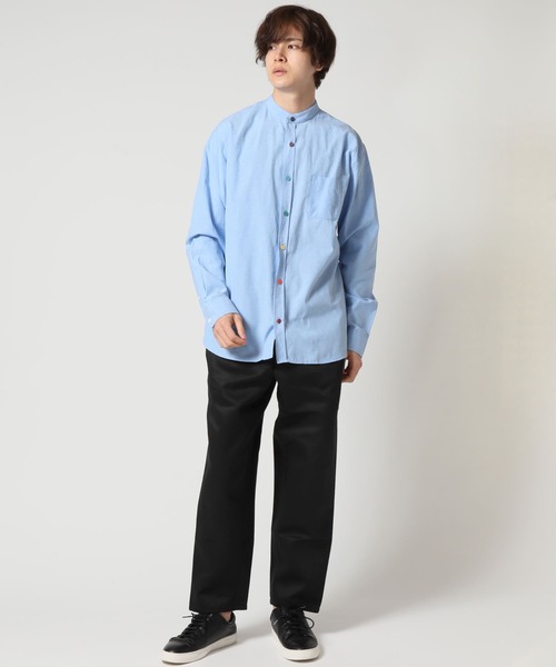 ARCADE(アーケード)の「秋 バンドカラー オックスフォードシャツ/選べるマルチ釦&ノーマル釦 GELEONE(シャツ/ブラウス・メンズ・サックスブルー系2/ネイビー/ホワイト/ネイビー系2/グレー/グレー系2/ホワイト系2/サックスブルー・M/L/LL)」の19枚目の写真