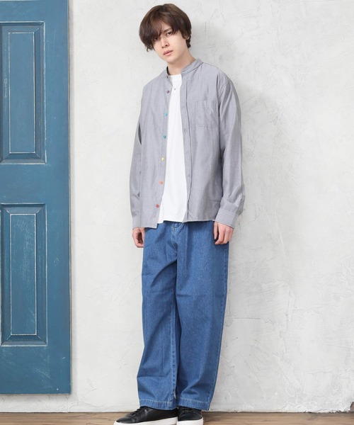 ARCADE(アーケード)の「秋 バンドカラー オックスフォードシャツ/選べるマルチ釦&ノーマル釦 GELEONE(シャツ/ブラウス・メンズ・サックスブルー系2/ネイビー/ホワイト/ネイビー系2/グレー/グレー系2/ホワイト系2/サックスブルー・M/L/LL)」の22枚目の写真