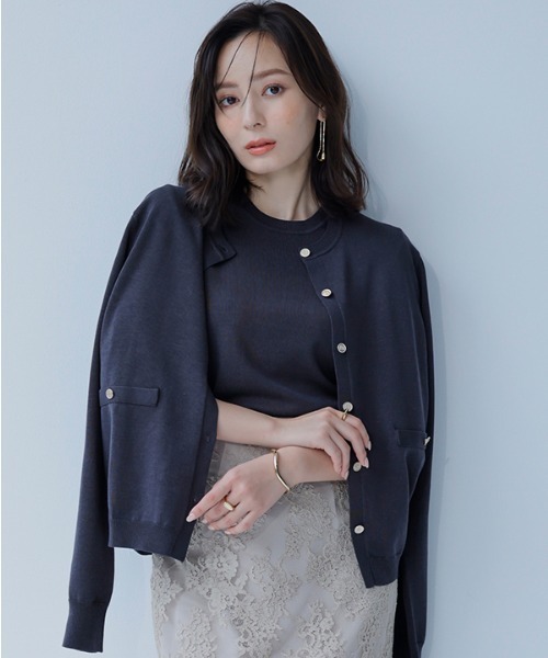 anuans（アニュアンス）の「シルクブレンドニットカーディガン（カーディガン/ボレロ・レディース・ホワイト×ブラック/アイボリー/ブラック/チャコールグレー/ベージュ/ネイビー/ピンク・FREE）」の5枚目の写真