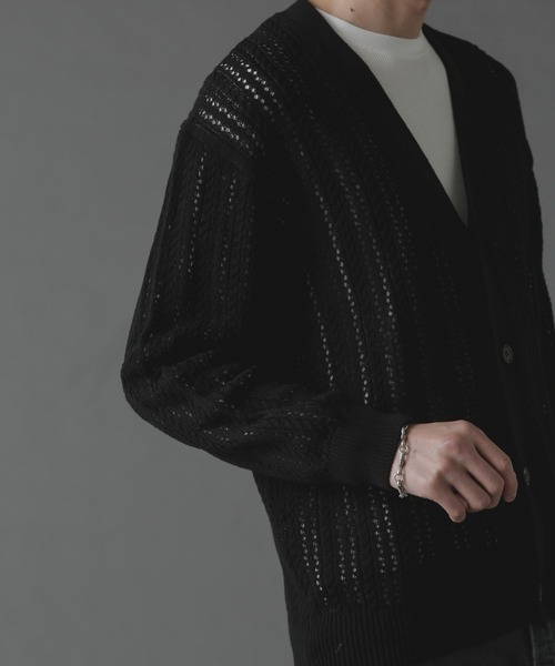 NANO universe（ナノユニバース）の「透かし編みカーディガン（カーディガン/ボレロ・メンズ・ブラック/ブルー/グレー・M/L）」の4枚目の写真