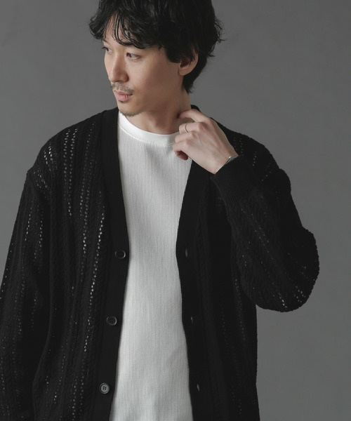 NANO universe（ナノユニバース）の「透かし編みカーディガン（カーディガン/ボレロ・メンズ・ブラック/ブルー/グレー・M/L）」の12枚目の写真