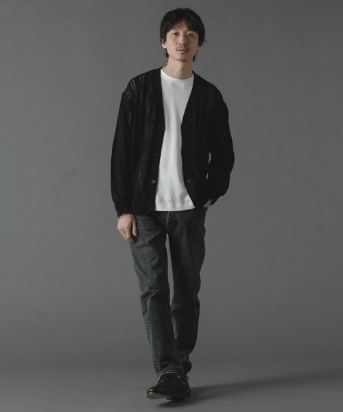 NANO universe（ナノユニバース）の「透かし編みカーディガン（カーディガン/ボレロ・メンズ・ブラック/ブルー/グレー・M/L）」の7枚目の写真