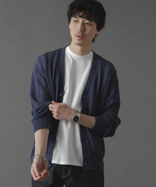 NANO universe（ナノユニバース）の「透かし編みカーディガン（カーディガン/ボレロ・メンズ・ブラック/ブルー/グレー・M/L）」の19枚目の写真