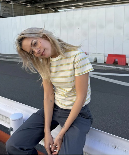 ROXY(ロキシー)の「GIRLS TALK/ロキシーボーダー半袖Tシャツ(Tシャツ/カットソー・レディース・ベージュ/ミント・LARGE/MEDIUM/SMALL)」の1枚目の写真