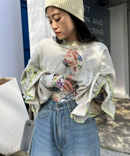 N°21 グレー カットアウト スウェット カットアウト スウェット トップス | Lazy Styles（レイジー