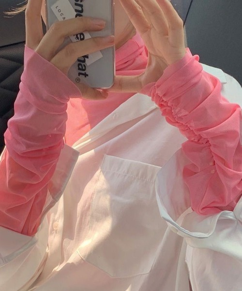 Per sist ence（パーシエンス）の「シアーメロウハイネックカットソー/袖ギャザーデザイン（Tシャツ/カットソー・レディース・ホワイト/ピンク/ブラック/ブルーグレー/ライトグリーン・FREE）」の10枚目の写真