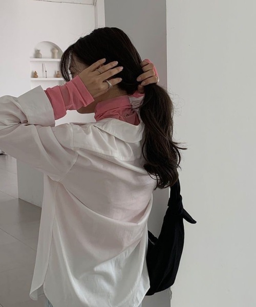 Per sist ence（パーシエンス）の「シアーメロウハイネックカットソー/袖ギャザーデザイン（Tシャツ/カットソー・レディース・ホワイト/ピンク/ブラック/ブルーグレー/ライトグリーン・FREE）」の12枚目の写真
