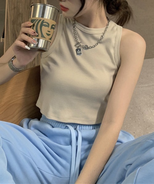 HALEY PESCA(ヘーリーペスカ)の「HALEY PESCA/ショート丈 カジュアルタンクトップ(Tシャツ/カットソー・レディース・ベージュ/ホワイト/ブラック・MEDIUM/SMALL/LARGE)」の3枚目の写真