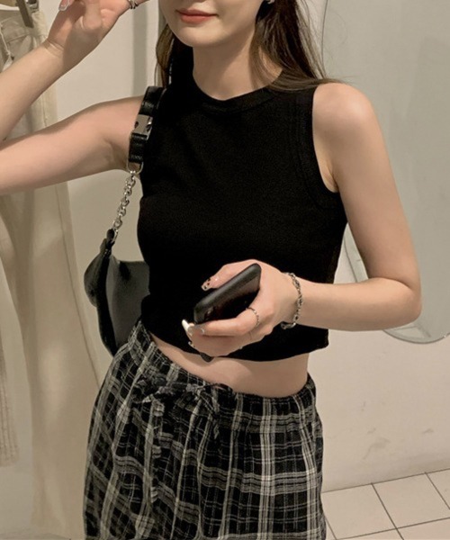 HALEY PESCA(ヘーリーペスカ)の「HALEY PESCA/ショート丈 カジュアルタンクトップ(Tシャツ/カットソー・レディース・ベージュ/ホワイト/ブラック・MEDIUM/SMALL/LARGE)」の2枚目の写真